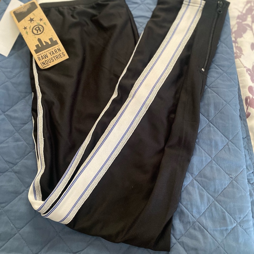 Raw Yarn Industries Black Joggers with White Stripe L